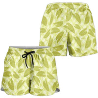 Lime Green Hawaii Kalo Palaka Motifs Shorts for Women Hawaiian Taro Leaves Elegant Vibes