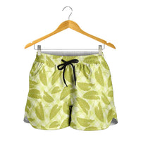 Lime Green Hawaii Kalo Palaka Motifs Shorts for Women Hawaiian Taro Leaves Elegant Vibes