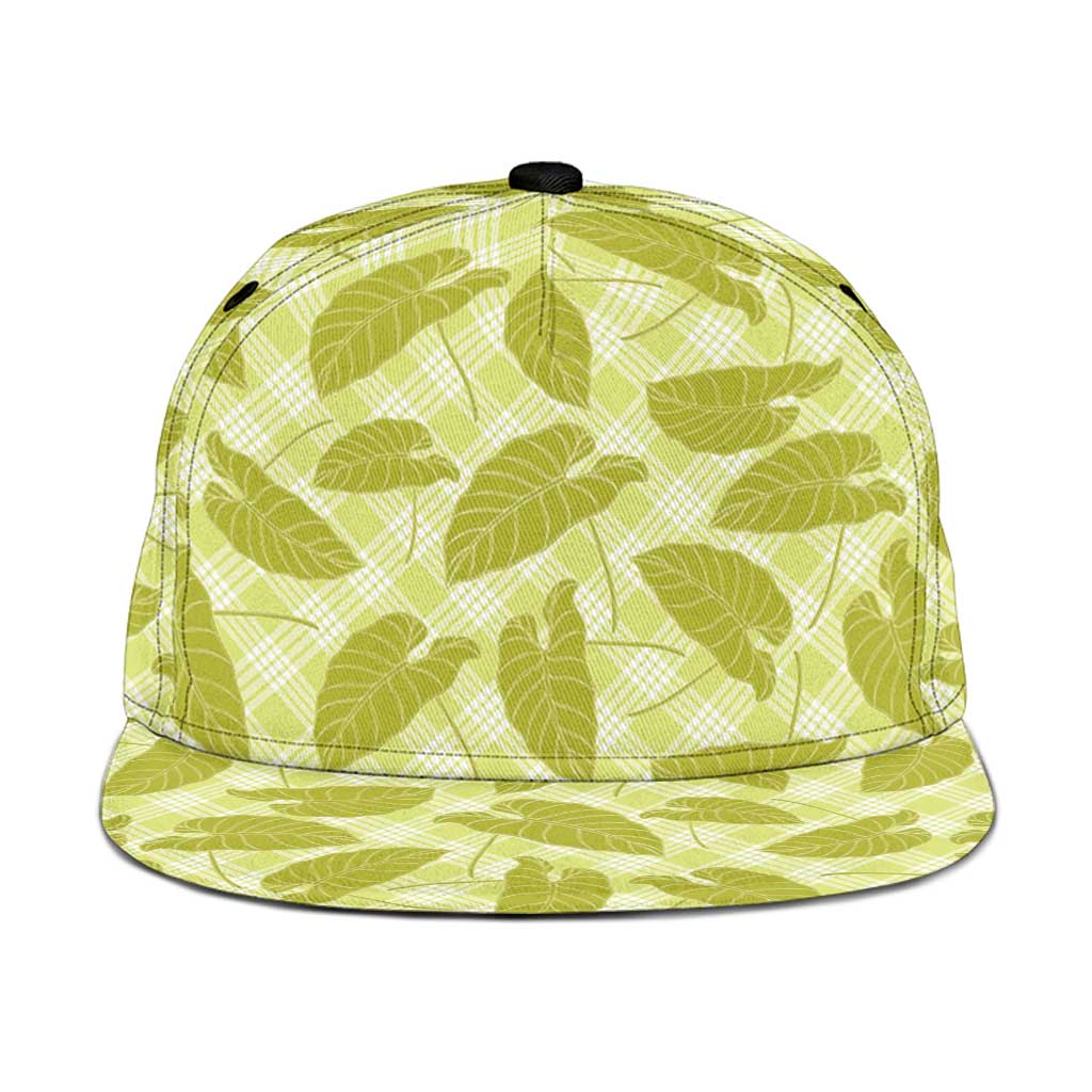 Lime Green Hawaii Kalo Palaka Motifs Snapback Cap Hawaiian Taro Leaves Elegant Vibes