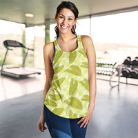 Lime Green Hawaii Kalo Palaka Motifs Women Racerback Tank Hawaiian Taro Leaves Elegant Vibes