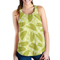 Lime Green Hawaii Kalo Palaka Motifs Women Racerback Tank Hawaiian Taro Leaves Elegant Vibes