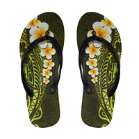 Lime Green Polynesia Flip Flops Plumeria Tropical Leaves Galaxy Polynesian Art - Polynesian Pride