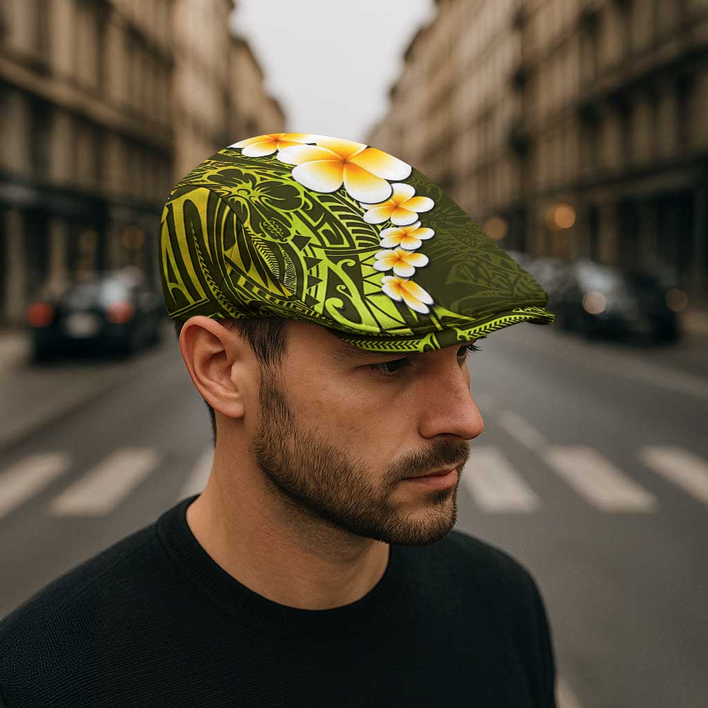 Lime Green Polynesia Jeff Hat Plumeria Tropical Leaves Galaxy Polynesian Art - Polynesian Pride