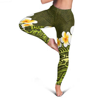 Lime Green Polynesia Leggings Plumeria Tropical Leaves With Galaxy Polynesian Art - Polynesian Pride