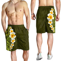 Lime Green Polynesia Shorts for Men Plumeria Tropical Leaves With Galaxy Polynesian Art - Polynesian Pride