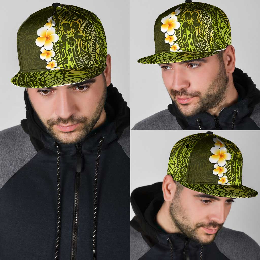 Lime Green Polynesia Snapback Cap Plumeria Tropical Leaves With Galaxy Polynesian Art - Polynesian Pride
