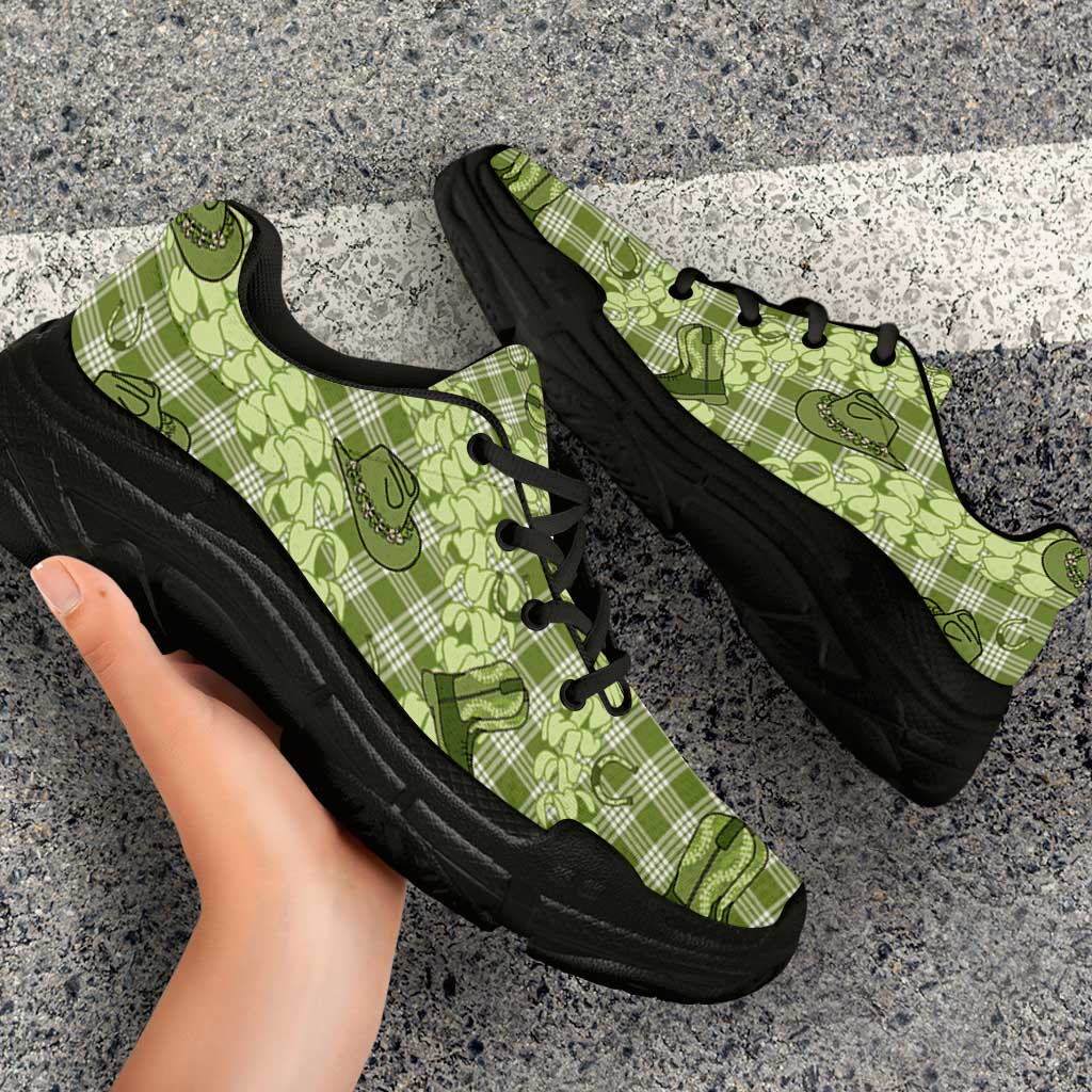 Lime Palaka Hawaii Cowboy Chunky Sneakers Puakenikeni Lei Paniolo Papale Seamless Vibes - Polynesian Pride