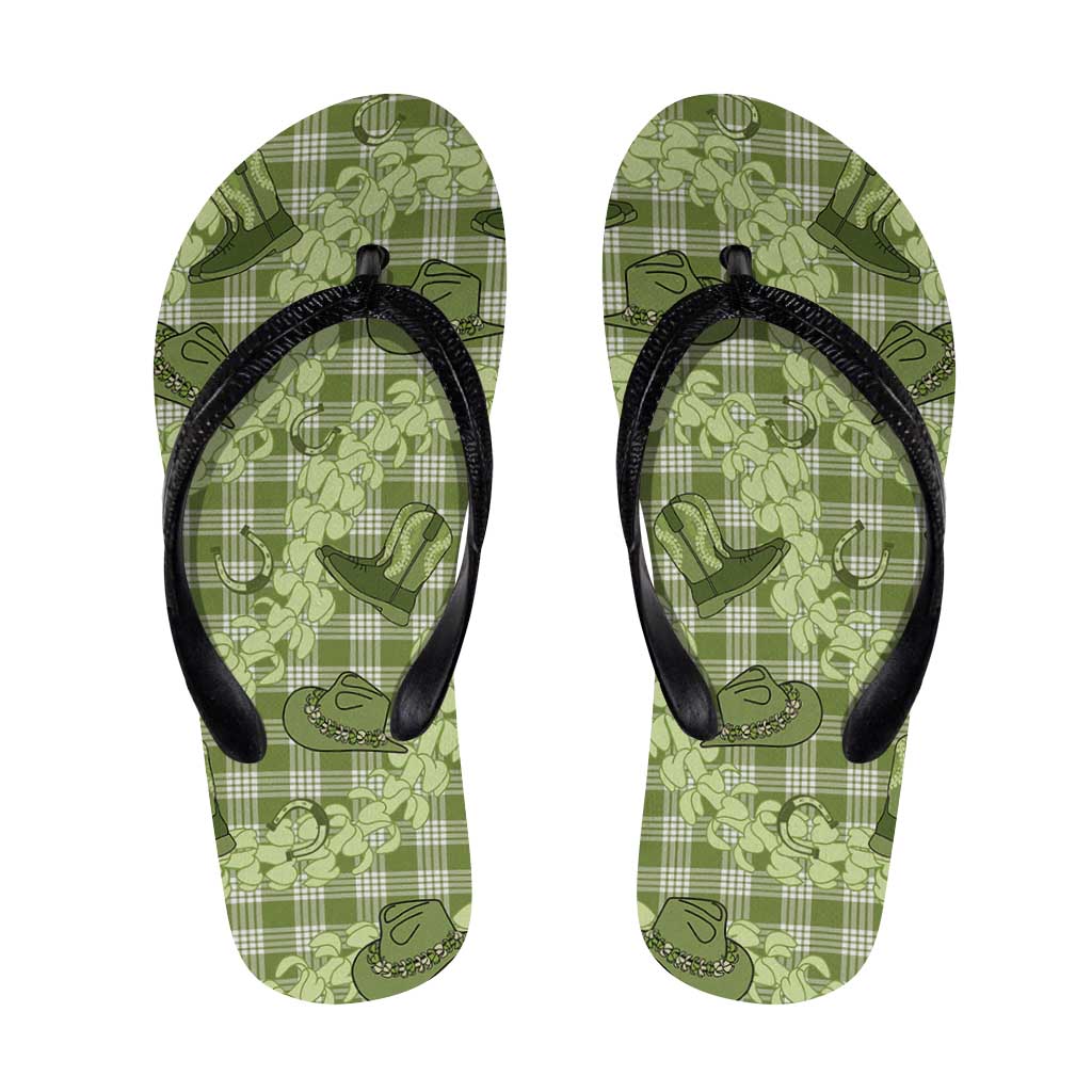 Lime Palaka Hawaii Cowboy Flip Flops Puakenikeni Lei Paniolo Papale Seamless Vibes - Polynesian Pride