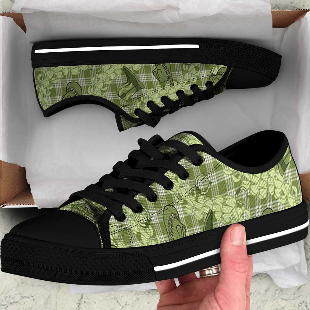 Lime Palaka Hawaii Cowboy Low Top Shoes Puakenikeni Lei Paniolo Papale Seamless Vibes - Polynesian Pride