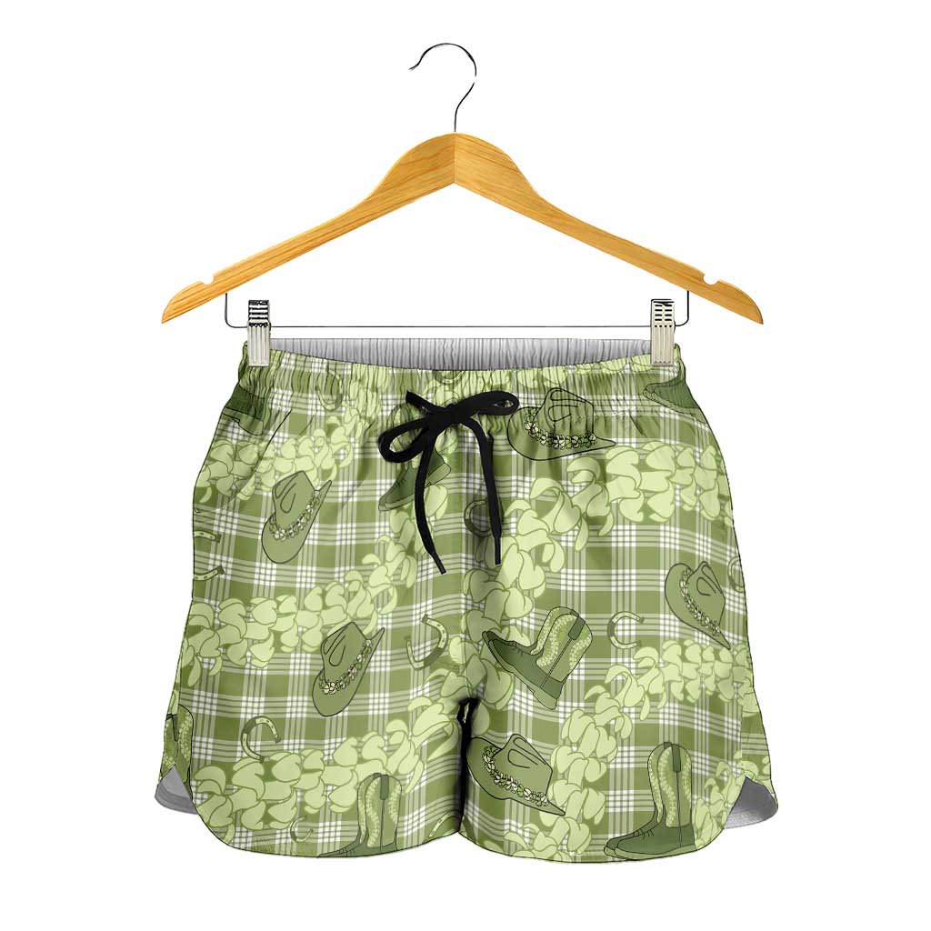 Lime Palaka Hawaii Cowboy Shorts for Women Puakenikeni Lei Paniolo Papale Seamless Vibes - Polynesian Pride