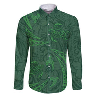 Polynesian Tribal Green Family Matching Off Shoulder Maxi Dress and Hawaiian Shirt Turtle Tattoo LT05