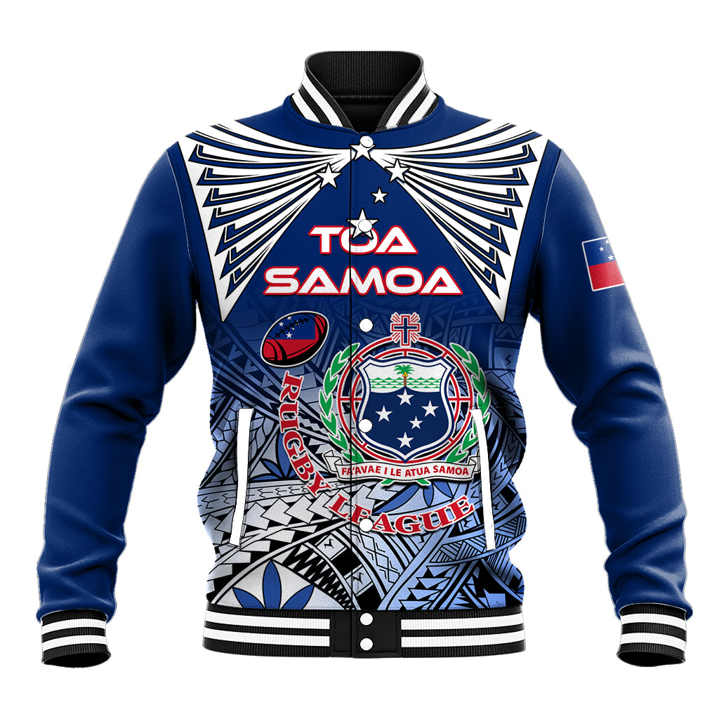 Custom Samoa Rugby Baseball Jacket Toa Samoa Myriad Patterns LT01 Unisex Blue - Polynesian Pride