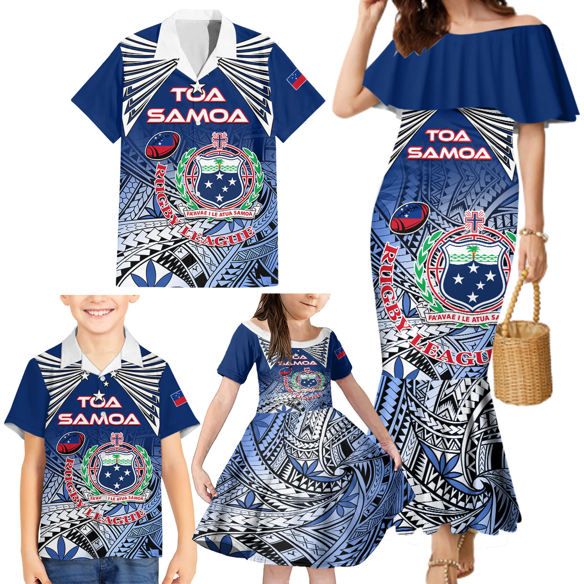Custom Samoa Rugby Family Matching Mermaid Dress and Hawaiian Shirt Toa Samoa Myriad Patterns LT01 - Polynesian Pride