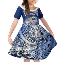 Custom Samoa Rugby Family Matching Off Shoulder Maxi Dress and Hawaiian Shirt Toa Samoa Myriad Patterns LT01 Daughter's Dress Blue - Polynesian Pride