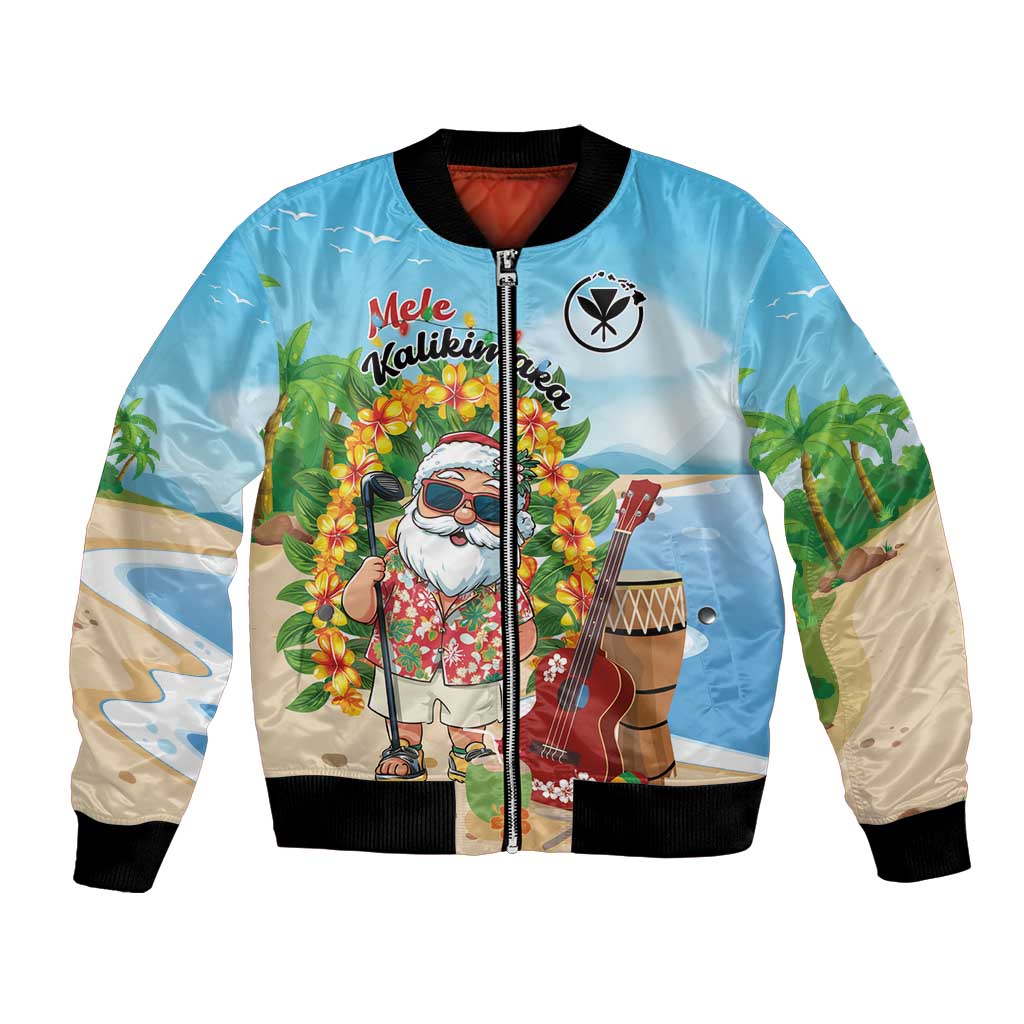 Personalized Hawaii Golf Christmas Bomber Jacket Mele Kalikimaka Funny Golfer Santa - Polynesian Pride