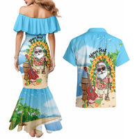 Personalized Hawaii Golf Christmas Couples Matching Mermaid Dress and Hawaiian Shirt Mele Kalikimaka Funny Golfer Santa - Polynesian Pride