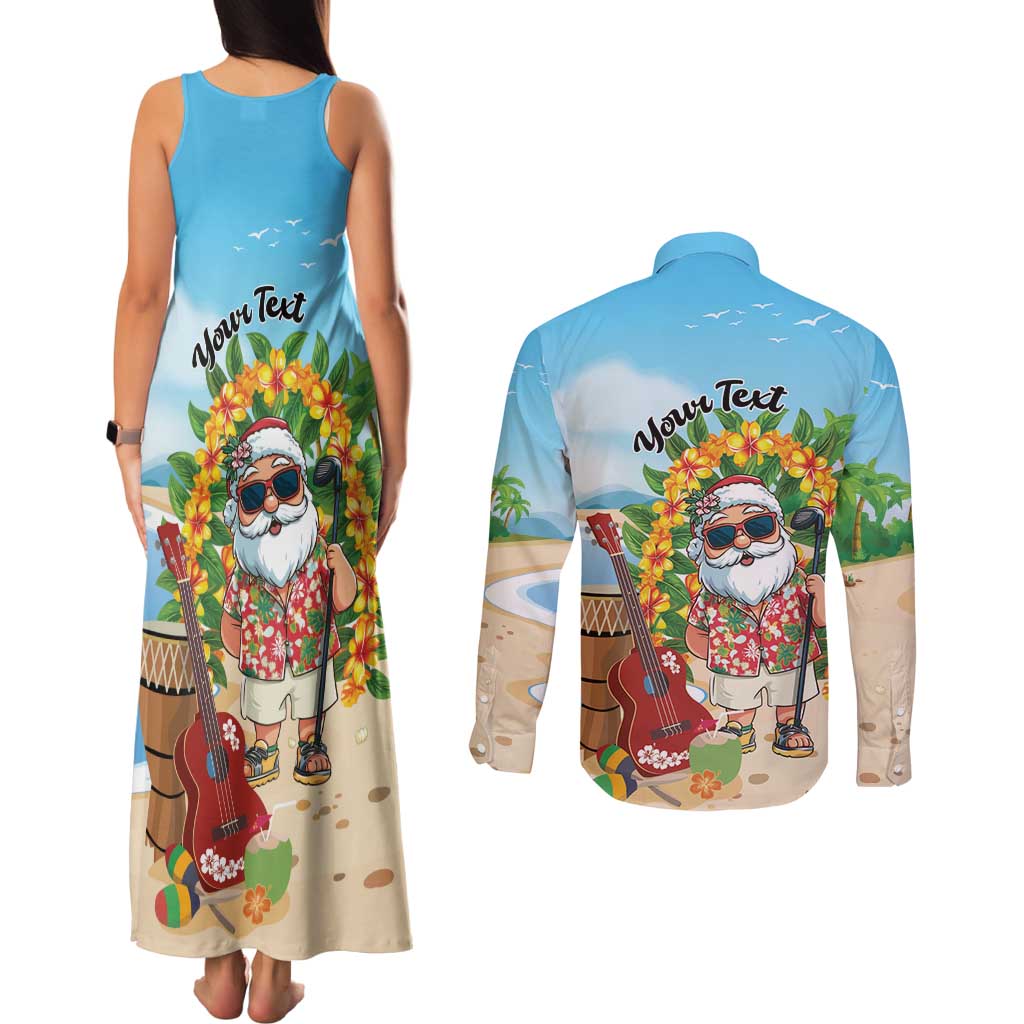 Personalized Hawaii Golf Christmas Couples Matching Tank Maxi Dress and Long Sleeve Button Shirt Mele Kalikimaka Funny Golfer Santa - Polynesian Pride