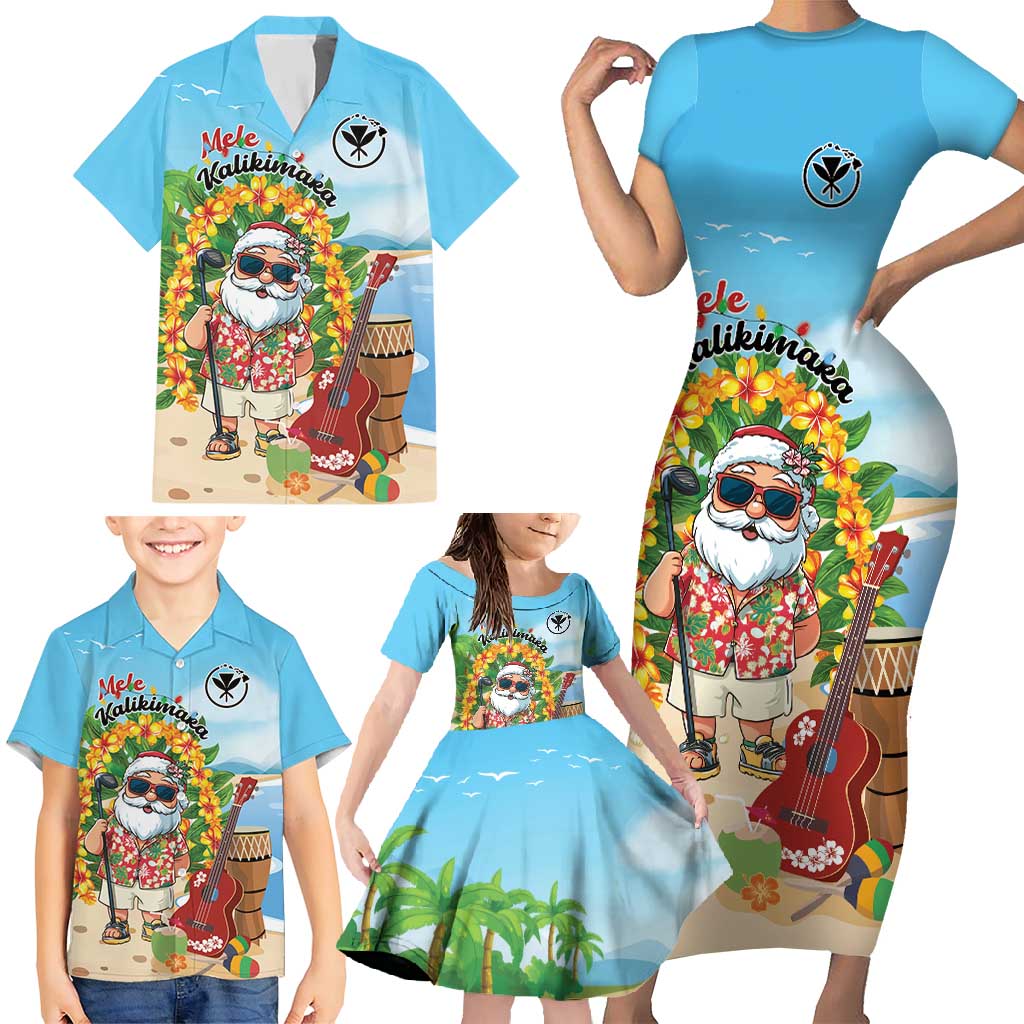 Personalized Hawaii Golf Christmas Family Matching Short Sleeve Bodycon Dress and Hawaiian Shirt Mele Kalikimaka Funny Golfer Santa - Polynesian Pride