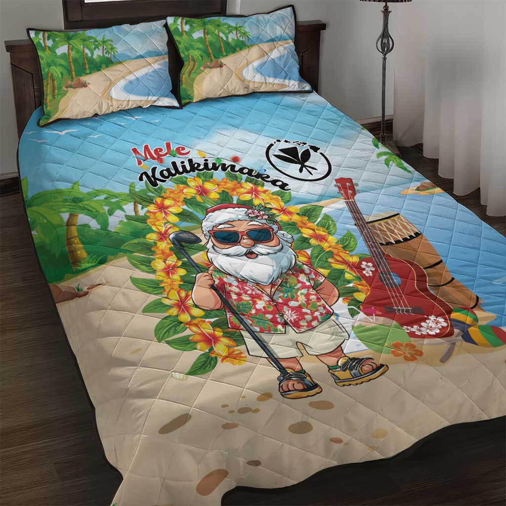 Hawaii Golf Christmas Quilt Bed Set Mele Kalikimaka Funny Golfer Santa - Polynesian Pride