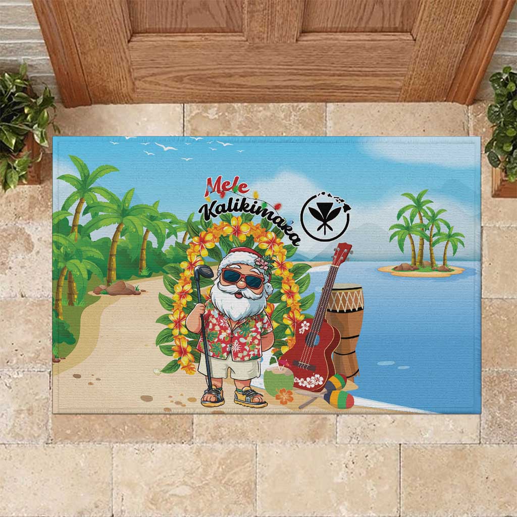 Hawaii Golf Christmas Rubber Doormat Mele Kalikimaka Funny Golfer Santa - Polynesian Pride