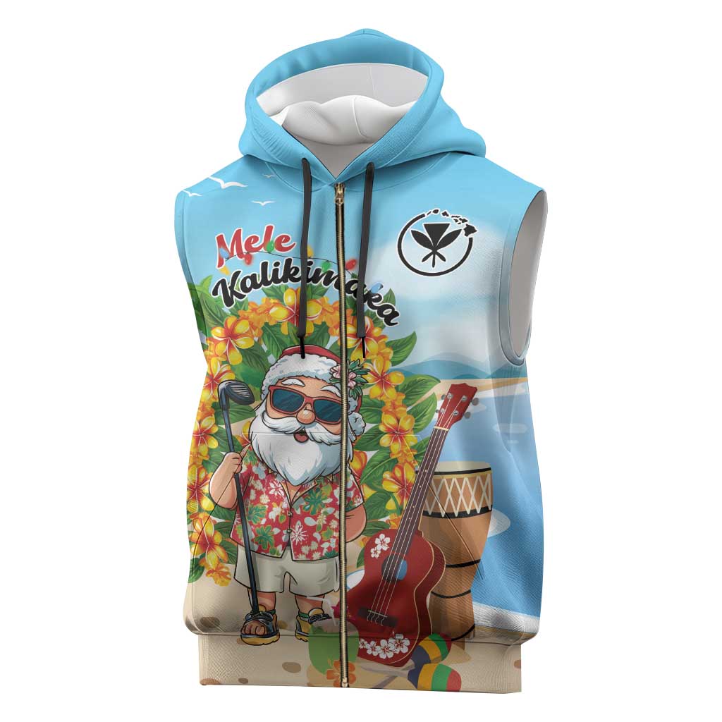 Personalized Hawaii Golf Christmas Sleeveless Zip Hoodie Mele Kalikimaka Funny Golfer Santa - Polynesian Pride