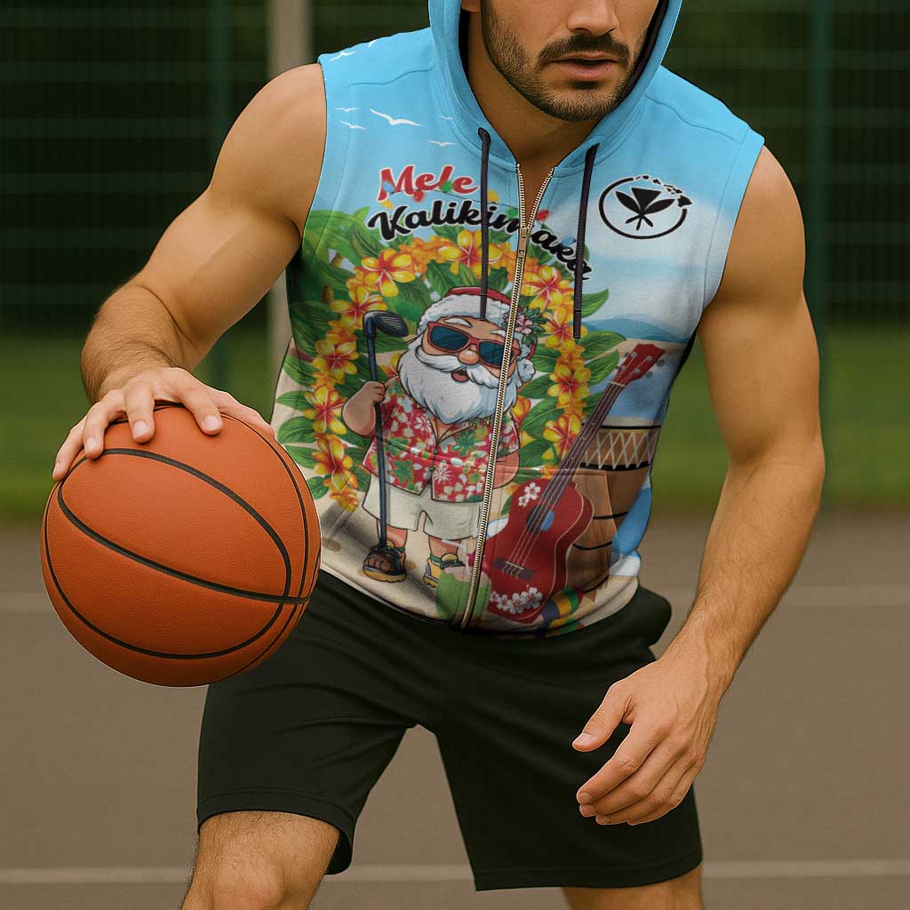 Personalized Hawaii Golf Christmas Sleeveless Zip Hoodie Mele Kalikimaka Funny Golfer Santa - Polynesian Pride