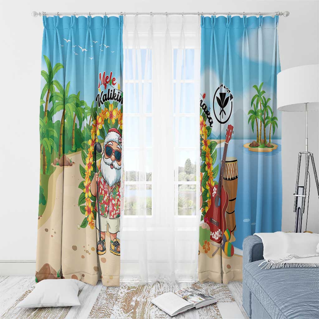 Hawaii Golf Christmas Window Curtain Mele Kalikimaka Funny Golfer Santa - Polynesian Pride