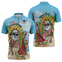Personalized Hawaii Golf Christmas Zipper Polo Shirt Mele Kalikimaka Funny Golfer Santa - Polynesian Pride