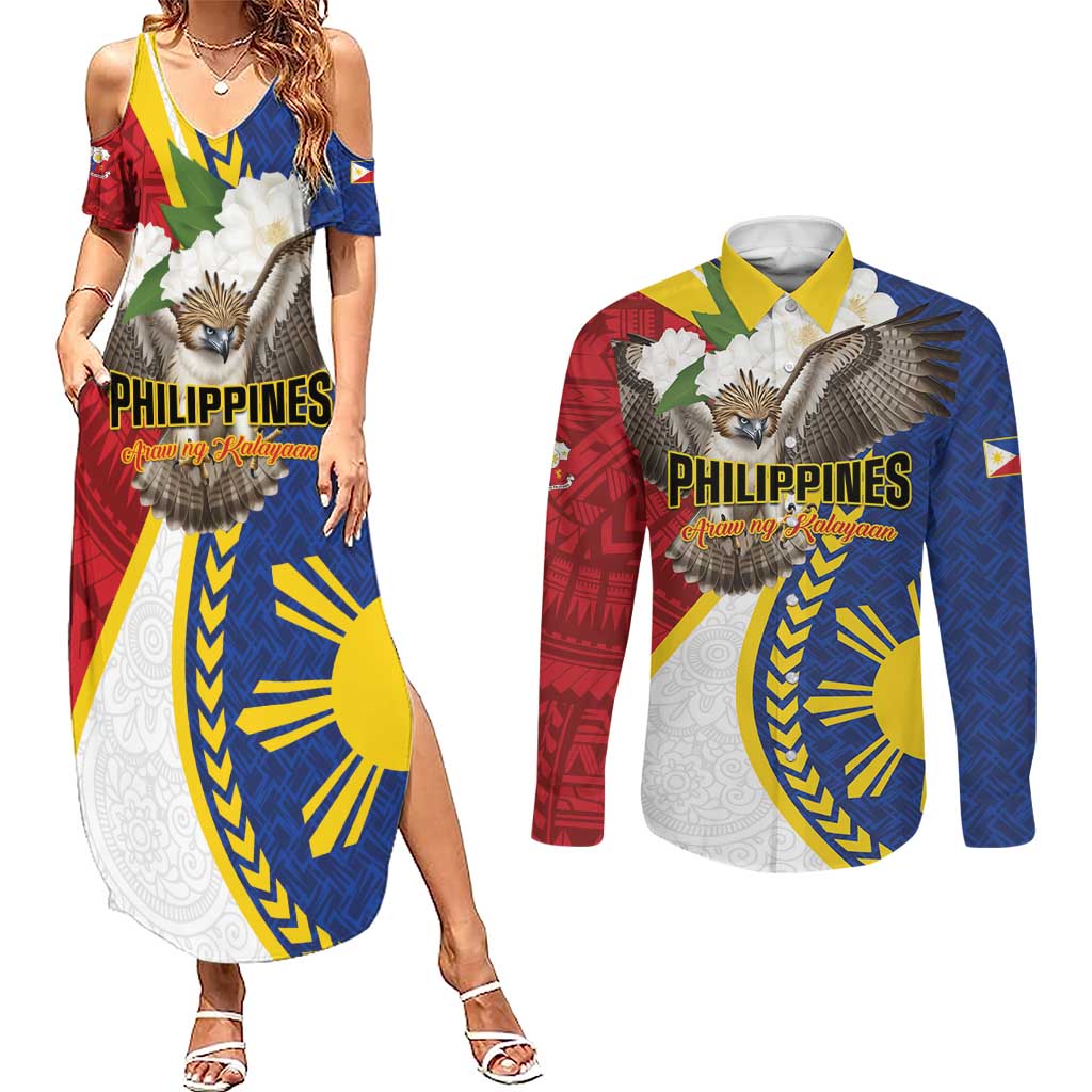 Personalized Philippines Couples Matching Summer Maxi Dress and Long Sleeve Button Shirt Filipino Araw ng Kalayaan