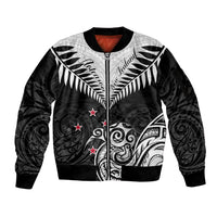 New Zealand Sleeve Zip Bomber Jacket Aotearoa Maori Kiwi Black Fern LT01 Unisex Black - Polynesian Pride