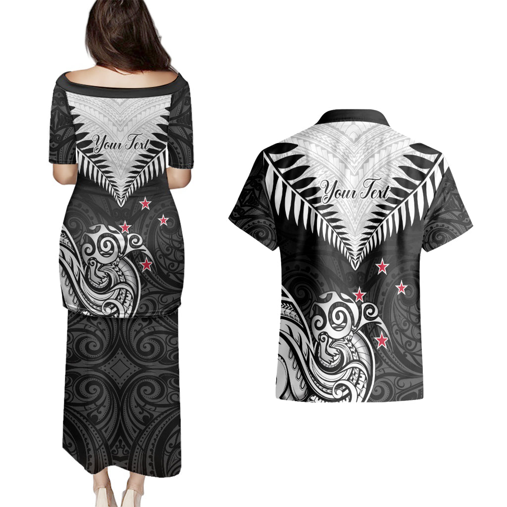 Personalised New Zealand Couples Matching Puletasi Dress and Hawaiian Shirt Aotearoa Maori Kiwi Black Fern LT01 - Polynesian Pride