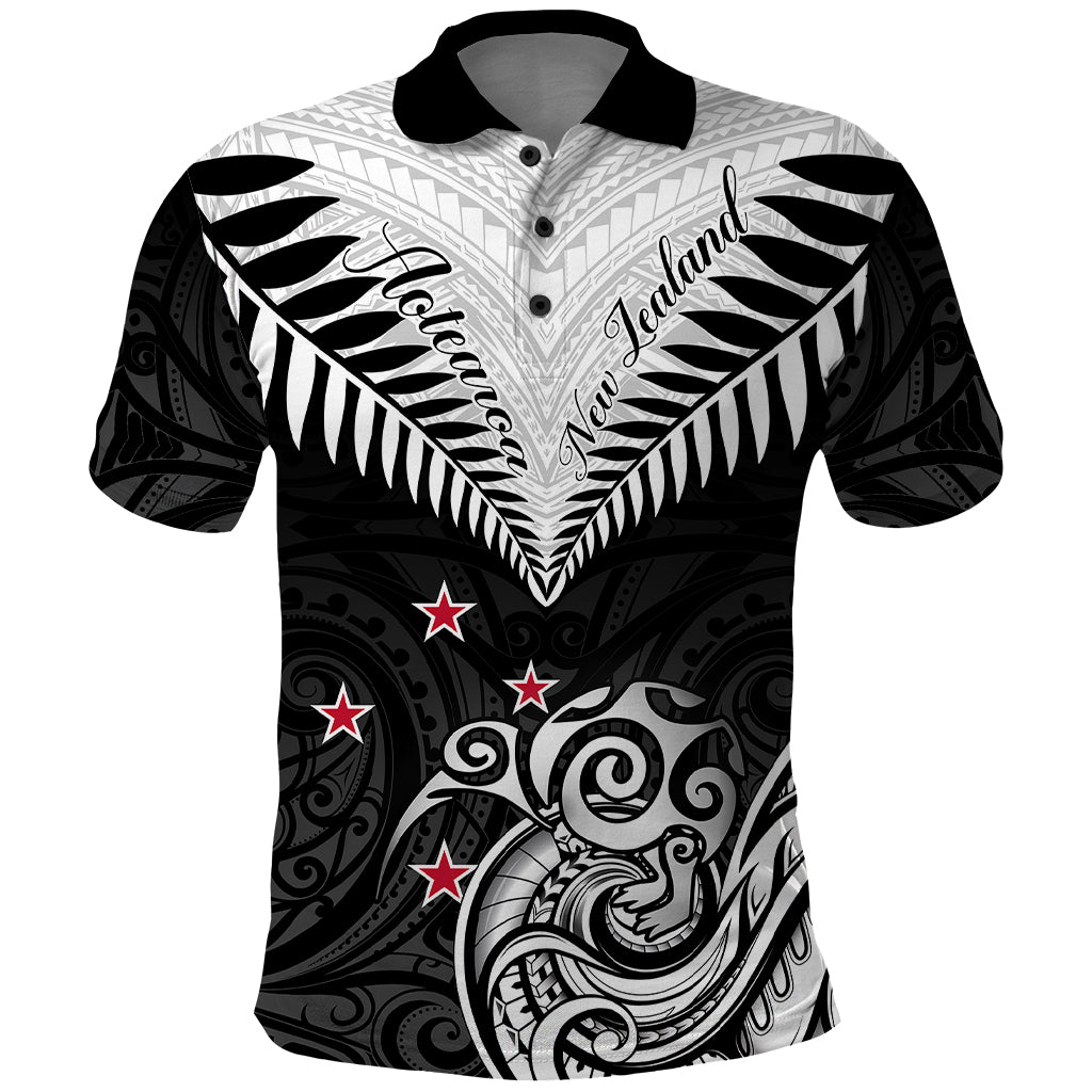 Personalised New Zealand Polo Shirt Aotearoa Maori Kiwi Black Fern LT01 Black - Polynesian Pride