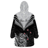 Personalised New Zealand Wearable Blanket Hoodie Aotearoa Maori Kiwi Black Fern LT01 - Polynesian Pride