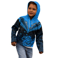 Personalised New Zealand Kid Hoodie Aotearoa Blue Maori Kiwi Blue Fern LT01 - Polynesian Pride