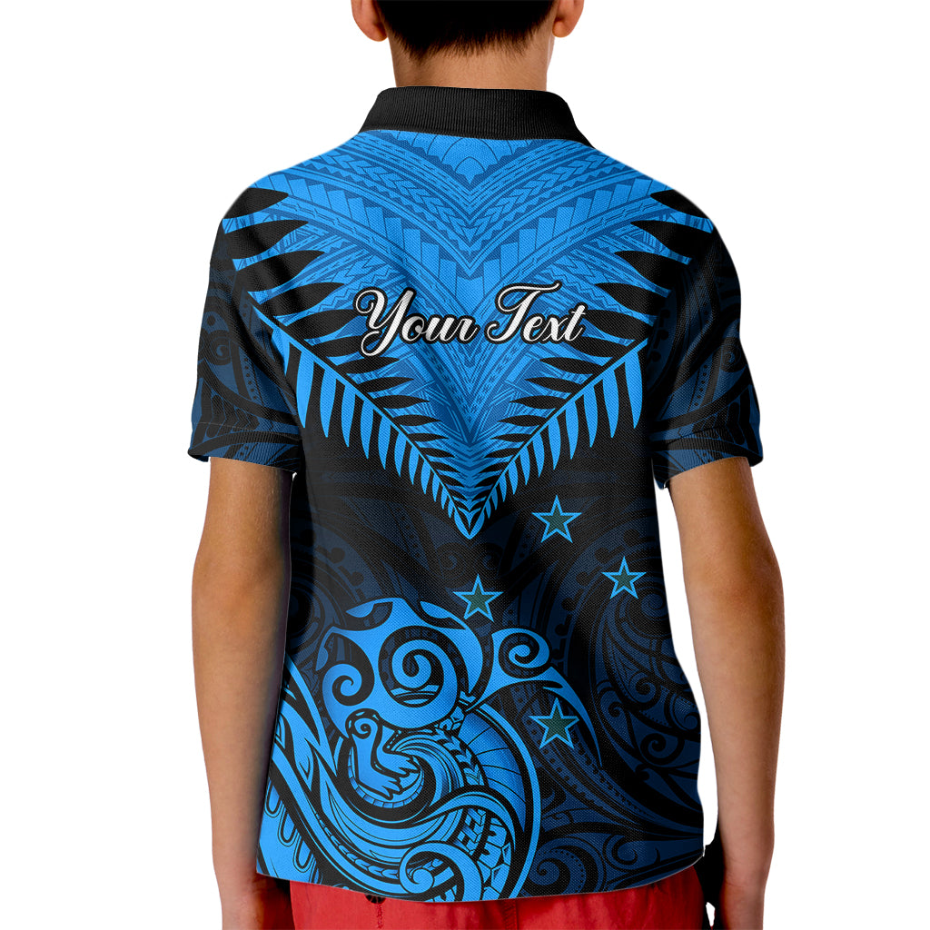 Personalised New Zealand Kid Polo Shirt Aotearoa Blue Maori Kiwi Blue Fern LT01 - Polynesian Pride