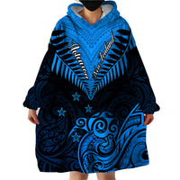 Personalised New Zealand Wearable Blanket Hoodie Aotearoa Blue Maori Kiwi Blue Fern LT01 - Polynesian Pride