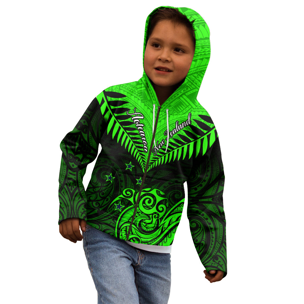 Personalised New Zealand Kid Hoodie Aotearoa Maori Kiwi Green Fern LT01 - Polynesian Pride