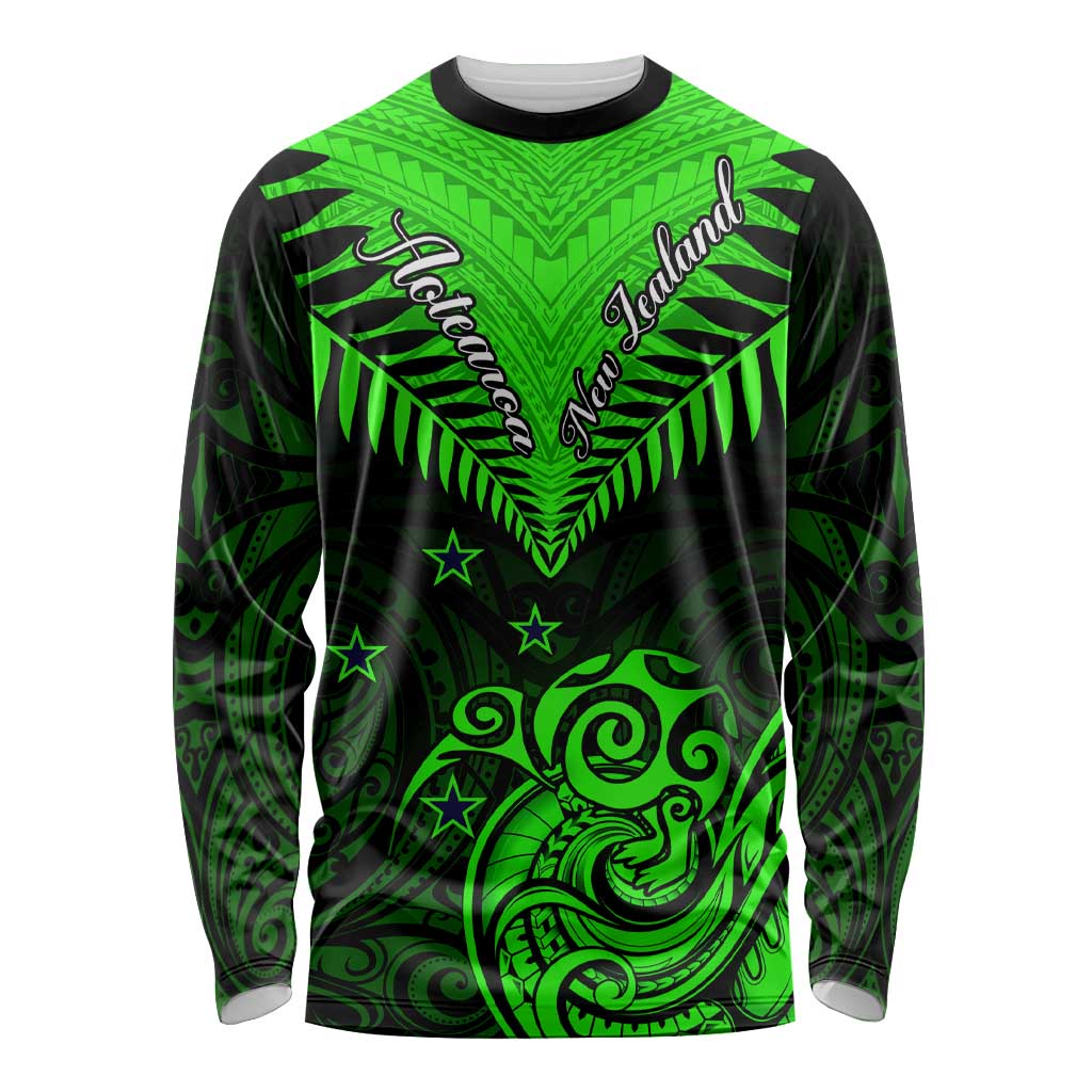 Personalised New Zealand Long Sleeve Shirt Aotearoa Maori Kiwi Green Fern LT01
