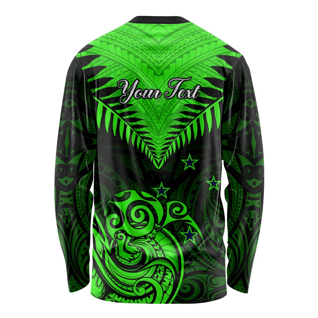 Personalised New Zealand Long Sleeve Shirt Aotearoa Maori Kiwi Green Fern LT01