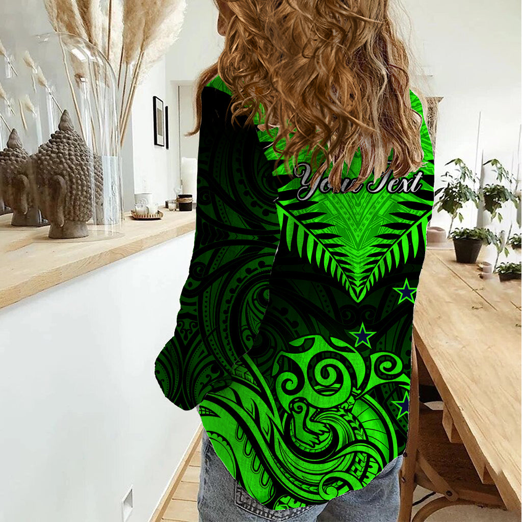 Personalised New Zealand Women Casual Shirt Aotearoa Maori Kiwi Green Fern LT01 - Polynesian Pride