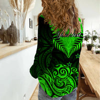 Personalised New Zealand Women Casual Shirt Aotearoa Maori Kiwi Green Fern LT01 - Polynesian Pride