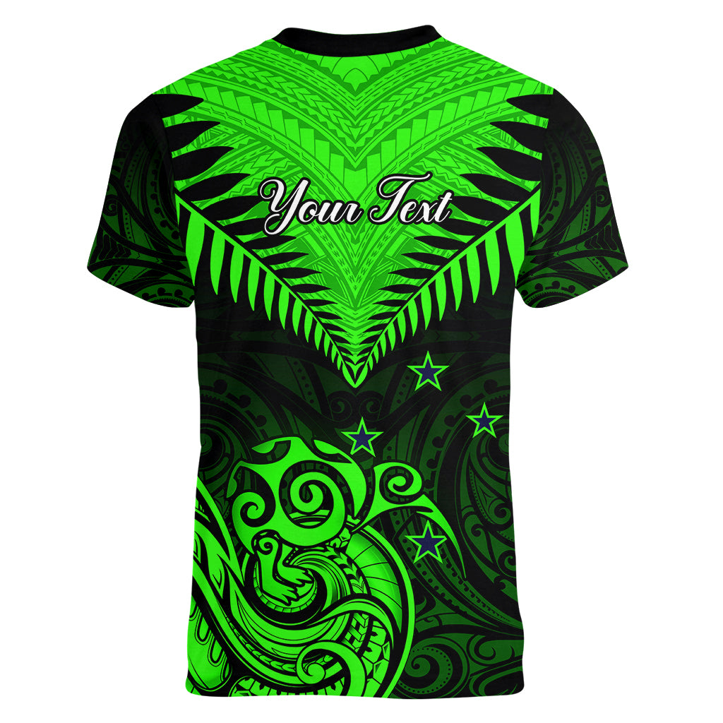 Personalised New Zealand Women V Neck T Shirt Aotearoa Maori Kiwi Green Fern LT01 - Polynesian Pride