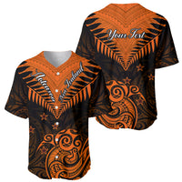 Personalised New Zealand Baseball Jersey Aotearoa Maori Kiwi Orange Fern LT01 - Polynesian Pride