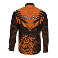 Personalised New Zealand Long Sleeve Button Shirt Aotearoa Maori Kiwi Orange Fern LT01 - Polynesian Pride