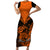 Personalised New Zealand Short Sleeve Bodycon Dress Aotearoa Maori Kiwi Orange Fern LT01 Long Dress Orange - Polynesian Pride