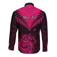 Personalised Aotearoa Long Sleeve Button Shirt Maori Kiwi Pink Fern LT01 - Polynesian Pride