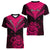 Personalised Aotearoa Women V Neck T Shirt Maori Kiwi Pink Fern LT01 - Polynesian Pride