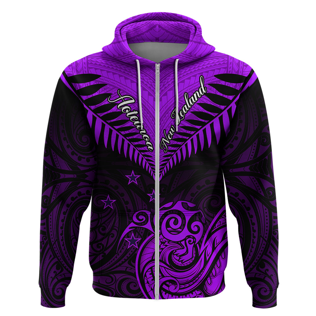 Personalised Aotearoa Hoodie Maori Kiwi Purple Fern LT01 - Polynesian Pride