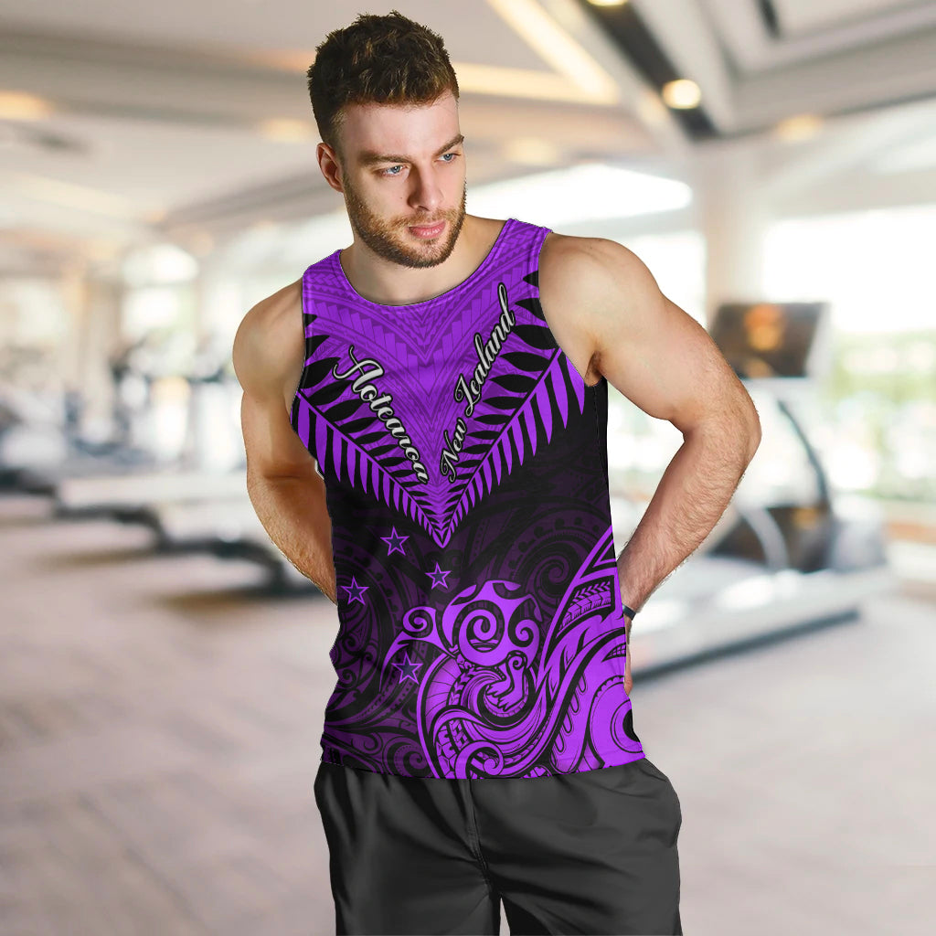 Personalised Aotearoa Men Tank Top Maori Kiwi Purple Fern LT01 - Polynesian Pride