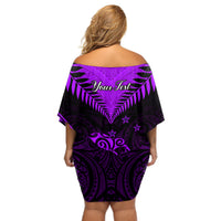Personalised Aotearoa Off Shoulder Short Dress Maori Kiwi Purple Fern LT01 - Polynesian Pride